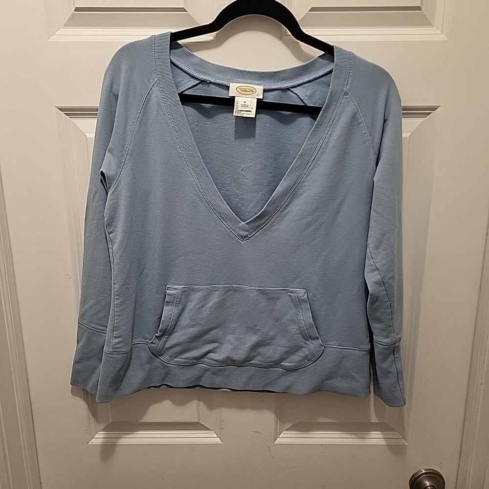 TALBOTS Blue Deep V Long Sleeve Kangaroo Pocket Top Size Medium